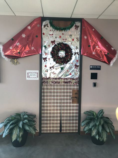 Ugly sweater door! Ugly Sweater Door Decoration, Christmas Door Decorations For School Funny, Ugly Sweater Classroom Door, Ugly Christmas Sweater Door Decoration, Ugly Sweater Door Decorating Ideas, Ugly Sweater Door, Sweater Decorations, Funny Christmas Door, Door Decorations Classroom Christmas