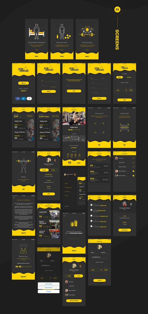 Gym of Heroes is a iOS App that allows everyone access to any gym anywhere. It contains 20+ unique mobile iOS screens designed in Adobe Photoshop, perfectly layered and organized for you to reuse in your project. Tech App Design, Fitness Mobile App Design, Gym App Design, Workout App Design, Fitness App Ui Design, Sport App Design, Fitness Apps Design, Ui Website Design, Fitness App Ui