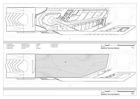 zaha hadid architects' ferry terminal in italy topped with asymmetric shell Terminal Floor Plan, Architecture Today, Ferry Terminal, Interior Architecture Drawing, Zaha Hadid Architects, Urban Fabric, Zaha Hadid, Architecture Drawing, Floor Plan