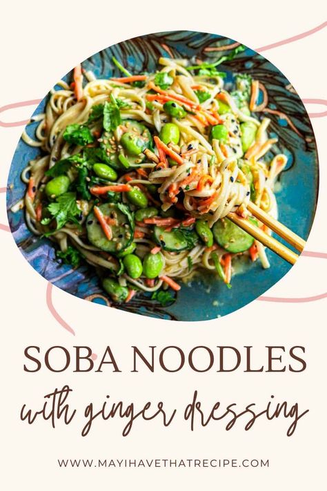 A fabulous Asian-inspired soba noodle salad with a tasty ginger miso salad dressing. We added carrots and cucumbers and shelled edamame for plant-based protein. Make a big batch and you'll have a great pack and go lunch for a few days. Also great as a light dinner or even a healthy snack :) Soba Recipes, Soba Noodle Recipe, Carrots And Cucumbers, Miso Salad, Miso Salad Dressing, Soba Recipe, Shelled Edamame, Noodles Salad, Soba Salad