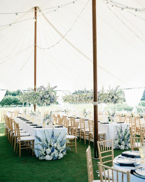 Dreaming in shades of blue and white under the summer sky ✨💙 Louise and James' stunning Nantucket-style wedding was the perfect blend of coastal charm and timeless elegance. With breathtaking blue and white florals cascading under our beautiful tent, every moment feels like a sea breeze on a perfect summer day. #nantucket #weddingtheme #weddingaethetic #outdoorwedding #nycwedding #luxuryweddings #weddinginspo #colorfulwedding #receptiondecor #weddingdetails #weddingtips #chicoutdoorwedding Blue And White Tent Wedding, Nantucket Wedding Venues, Coastal Tent Wedding, Nantucket Wedding Aesthetic, Coastal Wedding Theme, Blue And White Florals, White Tent Wedding, Nantucket Wedding, Perfect Summer Day