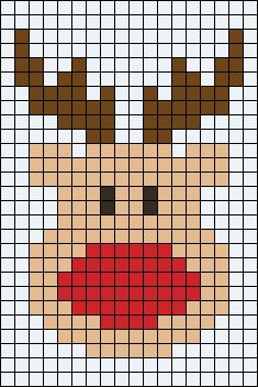 Reindeer Cross Stitch Pattern Free, Rudolph Cross Stitch Pattern, Rudolph Perler Bead Patterns, Reindeer Plastic Canvas Patterns, Crochet Wall Hanging Christmas, Reindeer Perler Beads, Crochet Grid Patterns Christmas, Easy Christmas Cross Stitch Patterns Free Charts, Christmas Knitting Charts Free