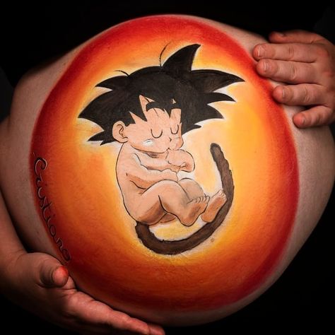 Pregnancy Belly Painting, San Gohan, Belly Paint, Cartoon Birthday Cake, Pregnant Belly Painting, Cozy Baby Room, Cute Pregnancy Pictures, Pastel Baby Shower, Disney Stuffed Animals