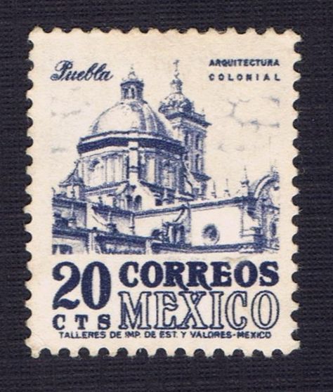 Unused, Blue 20 cts Correos Mexico Postage Stamp, Puebla Colonial Architecture. Mexican Postage Stamps, Mexican Stamp, Mexico Stamp, Mexico Tattoo, Mexico Blue, Postage Stamp Design, Life Drawing Reference, Iphone Stickers, Postal Vintage