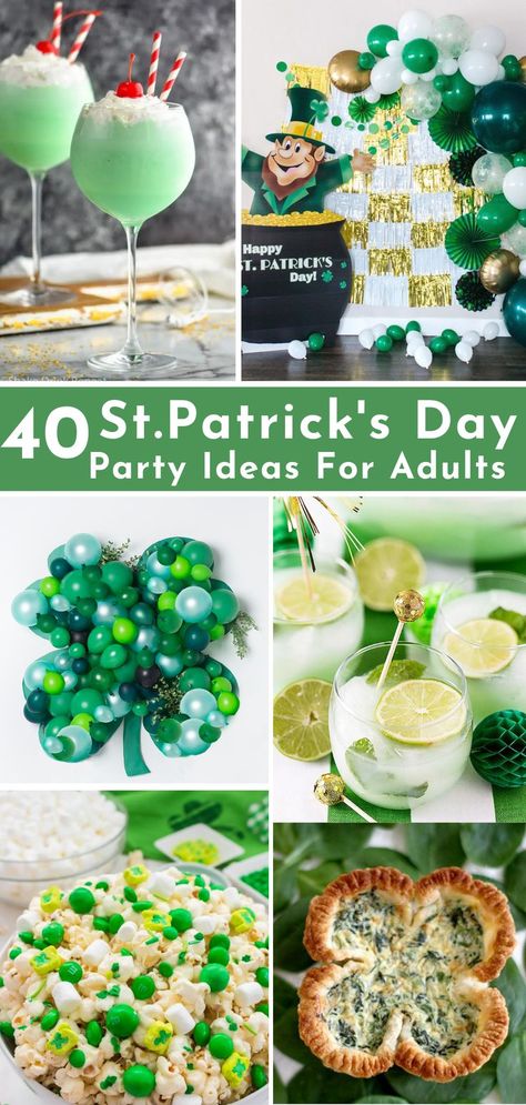 Host a St. Patrick’s Day party for your friends and family with my selection of festive St. Patrick's day party ideas for adults. Plan a delicious menu for your guests with St. Patrick's day cocktails, delicious St. Patrick's day food ideas, and sweet treats. Decorate your home with St. Patrick’s day party decorations. Enjoy a night of laughter with hilarious St. Patricks's day games for adults and fun activities. Click the link to discover more festive Irish party ideas. St Patricks Appetizers, Day Party Ideas For Adults, St Patrick Party Food, Saint Patricks Party Ideas, St Pattys Party, St Patrick's Day Appetizers, St Patricks Food, Party Ideas For Adults, Fete Saint Patrick