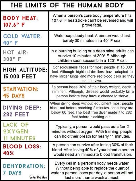 Limits Of The Human Body! #Various #Trusper #Tip Human Body Temperature, Medical Facts, Survival Life Hacks, Survival Life, E Mc2, Medical Knowledge, Survival Prepping, The Human Body, Body Heat