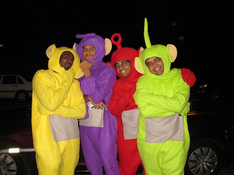 Teletubbies |  Halloween Costumes Only '90s Kids Will Understand Tellitubby Halloween Costume, Tele Tubbies Costume, Tellitubies Costumes, Telly Tubbies Costume, Funny Group Costumes For 4, Halloween Costumes Teletubbies, Teletubbies Halloween Costume, Costumes For 4, Teletubby Costume