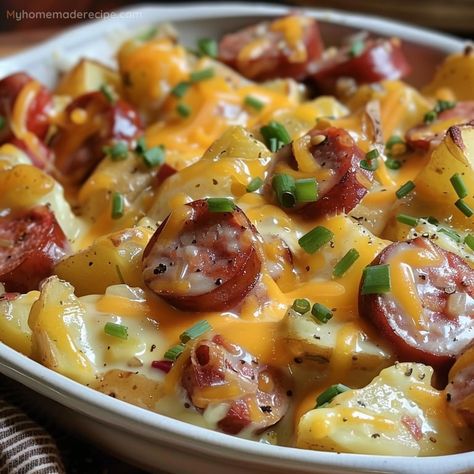 Cheesy Ranch Potatoes And Sausage Recipe - My Home Made Recipe Cheesy Ranch Potatoes And Sausage, Cheesy Ranch Potatoes, Cheesy Ranch, Sausage Ingredients, Ranch Potatoes, Fresh Potato, Sausage Dishes, One Pot Dinners, Steamed Vegetables