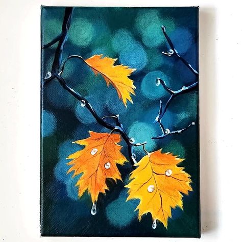 Autumn Art Drawing, Autumn Canvas Painting, Autumn Painting Acrylic, Painting Leaves Acrylic, Autumn Art Painting, Fall Acrylic Painting Ideas, Autumn Painting Ideas, Autumn Acrylic Painting, Fall Leaves Painting