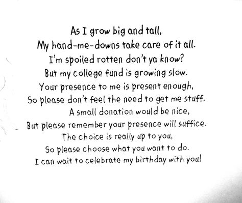 Poem for Birthday Invitation to help raise college fund money in a fun way! Money Instead Of Gifts Birthday, How To Ask For College Fund Money Instead Of Gifts, Monetary Gift Wording Birthday, No Presents Invitation Wording Birthday, How To Ask For Money Instead Of Gifts For Birthday, College Fund Instead Of Gifts, First Birthday No Gifts Invitation, No Gifts Birthday Invitation, No Gifts Please Wording Birthday