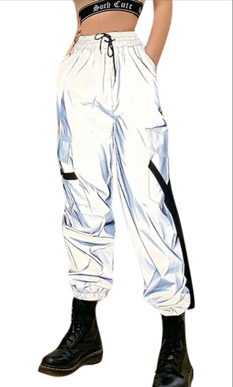 RARITYUS Men Women Rave Reflective Pants Sweatpants Trousers Dance Jogger Pants with Pockets for Casual Sport Party Festival #fashion #rave #festival #outfit #joggers #pockets #sweatpants #reflective #trousers #pants #dance #party #summer #amazon #cool #shiny #reflective #sport #partyoutfit #outfitidea #amazonmusthaves Reflective Pants, Techno Outfit, Loose Romper, Reflective Fabric, Festival Rave Outfit, Edm Outfits, Jogger Pants Casual, Cargo Pants Outfit, Joggers Pants