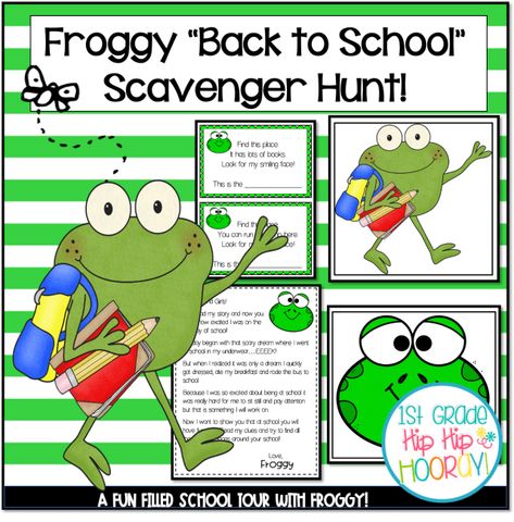 Froggy Goes to School Froggy Goes To School Activities, Froggy Goes To School, Back To School Scavenger Hunt, School Scavenger Hunt, School Writing, Scavenger Hunts, Book Companion, All About Me, School Books