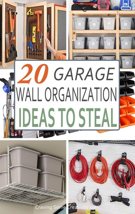 Collage of garage wall organization ideas. Garage Wall Storage Ideas, Wall Storage Ideas, Mini Garage, Garage Wall Organizer, Casa Garage, Garage Wall Storage, Garage Storage Inspiration, Garage Organization Tips, Garage Organisation