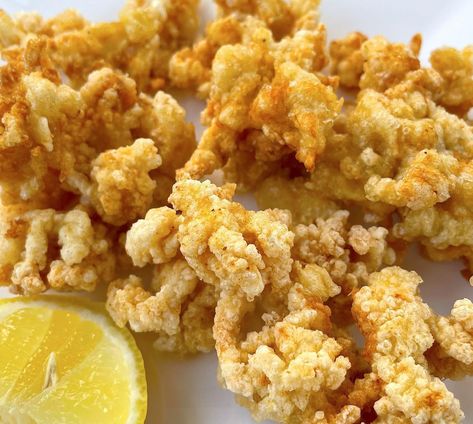 Comb's Tooth Calamari Comb Tooth Mushroom Recipes, Coral Tooth Mushroom Recipes, Fancy Mushrooms, Mushroom Calamari, Yummy Seafood, Lemon Salt, Tapioca Flour, Frying Oil, Recipe Notes