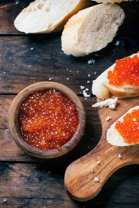 Snack Bread, Red Caviar, Salmon Roe, Bread And Butter, Food Images, Creative Market, Sandwiches, Butter, Bread