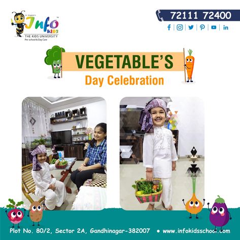 Vegetable Day Celebration was celebrated at InfoKids Pre-school. The students learnt about the nutritional value of vegetables in a fun way at their homes. The activity inculcated the feeling of gratitude towards our farmers & community helpers!!! 👉 Apply for Admission 72111 72400 #InfoKidsSchool #admission #preschool #kids #education #daycare #playgroup #playschool #learnthroughplay #funforkids #playideas #playideas #gandhinagar #infocity Nutritional Value Of Vegetables, School Health, Community Helpers, Nutritional Value, Pre School, Preschool Kids, Learning Through Play, Kids Education, Student Learning