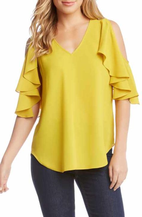 Karen Kane Ruffle Cold Shoulder Top Fashion Tops Blouse, Sleeves Designs For Dresses, Karen Kane, Designs For Dresses, Street Style Outfit, Fall Wardrobe, Blouse Styles, Fashion Tops, Modest Fashion