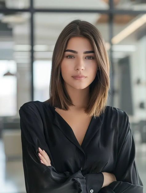 Discover 42 Stunning Shoulder-Length Long Bob Haircuts for Every Hair Type and Face Shape Thick Hair Straight, Bangs Thick Hair, One Length Haircuts, One Length Hair, Layered Bangs, Medium Layered, Long Bob Haircuts, Hair Straight, Bob Haircuts