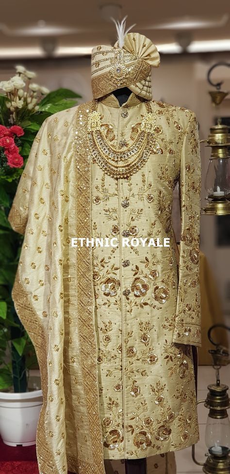 SABYASACHI GOLDEN SHERWANI Groom, groom wedding dress, golden sherwani men, groom wedding outfit, men sherwani wedding, indian groom dress Men Sherwani Wedding Indian Groom, Men Sherwani Wedding, Golden Sherwani, Groom Indian Wedding Outfits, Groom Wedding Outfit, Golden Outfit, Sherwani Wedding, Men Sherwani, Indian Groom Dress