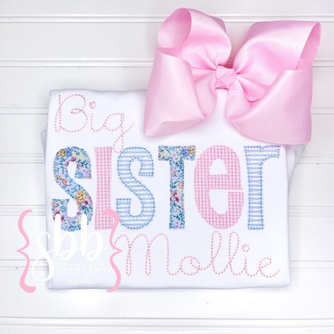 #etsyshop: Big Sister Shirt, Little Sister Shirt, Personalized Sister Shirts, Monogrammed Sister Shirts, Appliquéd Sister Shirt, Brother Sister Shirts #babyshowergift #newbornpictures #customsistershirts #littlesistershirt #bigsistershirt #monogrammedsister #bigsisterapplique #babygirlgift Big Sister Of Twins Shirt, Big Sister Gender Reveal Shirt, Big Sister Little Sister Shirts Vinyl, Big Sister Monogrammed Shirt, Big Sister Sublimation Shirts, Big Sister Little Sister, Boy Monogram, Big Sister Gifts, Monogram Outfit