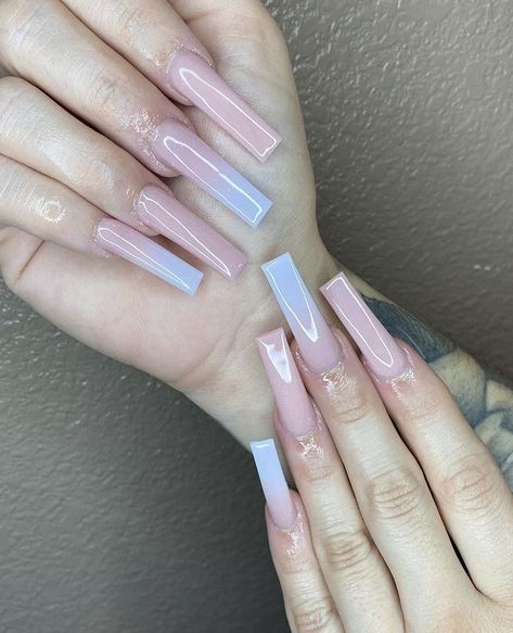 Square Extreme Nails, Tamper Square Nails Long, Long Square Acrylic Nails Pink Glitter, Soft Pink Tapered Square Nails, Tappered Nails Square Medium Pink, Extendo Nails, Blue Natural Hair, Nail Glow, Poppin Nails