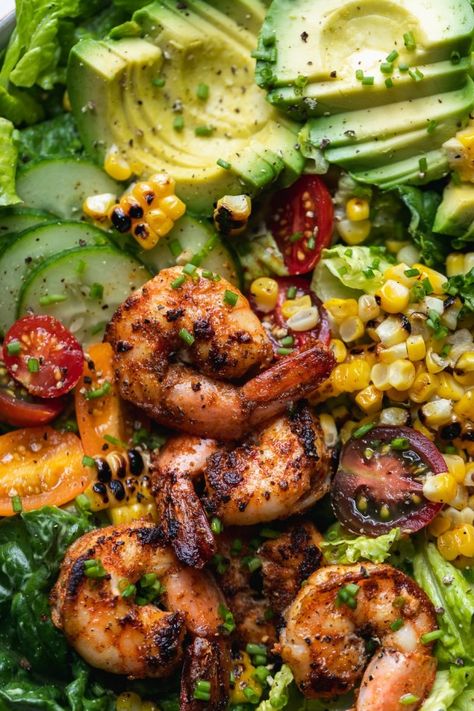 Shrimp Summer Salad, Healthy Grilled Shrimp Recipes, Corn Salad With Avocado, Creamy Avocado Ranch Dressing, Nutritional Meals, Pescatarian Lifestyle, Salad With Shrimp, Salad Shrimp, Avocado Ranch Dressing