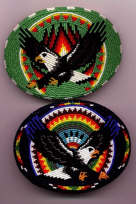 Eagles - beadwork -  - unknown artist Beaded Eagle, Beaded Barrettes, Indian Beadwork, Native Designs, Native American Beadwork Patterns, Native Beading Patterns, Beaded Designs, Native Beading, Beadwork Designs