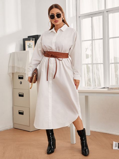 Button Up Shirt Dress Outfit, Long White Shirt Outfit, Belt Dress Outfit, Long White Shirt Dress, Shirt Dress Plus Size, Long Tshirt Dress, White Shirt Outfits, Western Clothes, Shirt Dress Outfit