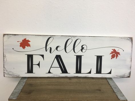 Hello Fall wood sign - Farmhouse Style Hello Fall sign Sign - 7.25x22 in Colors of Your Choice Hello Fall Wood Sign, Thanksgiving Wood Crafts, Craft Themes, Cricut Wood, Hello Fall Sign, Fall Wood Signs, Distressed Wood Signs, Paint Color Chart, Board Signs