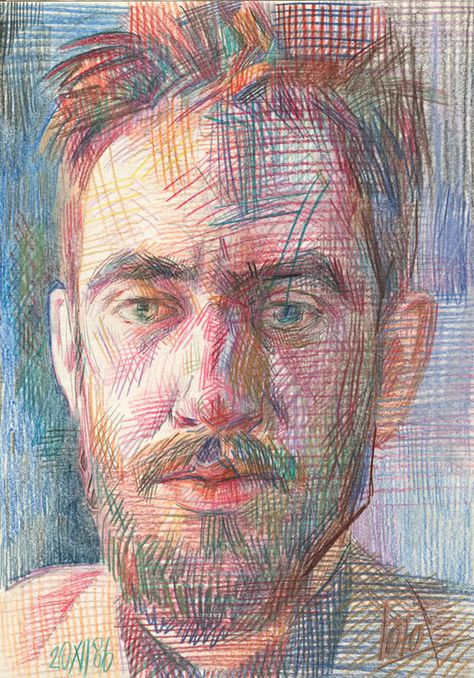 Quick Sketch to Self-portrait. 1986 Portrait Au Crayon, Self Portrait Drawing, Color Pencil Sketch, Colored Pencil Portrait, Color Pencil Illustration, Sketching Techniques, 캐릭터 드로잉, Color Pencils, 인물 드로잉