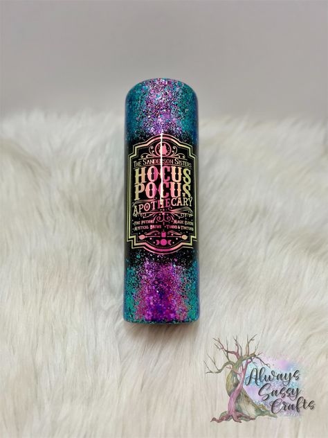 Hocus pocus Halloween tumbler! #glittertumbler #tumbler #handcrafted #glitter #hocuspocus #shopsmall #homemade #crafty Half Evil, Hocus Pocus Halloween, Halloween Tumbler, Glitter Cups, Hocus Pocus, Tumbler Cups, Small Shop, Sticker Design, Tumbler