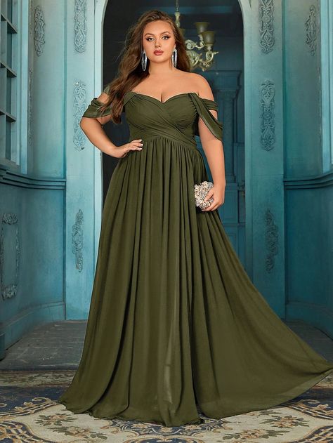 Plus Size Women Solid Color Simple Bridesmaid Dress Olive Green   Sleeveless Chiffon Plain A Line Non-Stretch  Weddings & Events, size features are:Bust: ,Length: ,Sleeve Length: Bridesmaid Dresses Plus, Olive Bridesmaids Dress, Fall Colored Bridesmaid Dresses, Bridesmaid Dresses For Plus Size, Plus Size Bridesmaid Dresses Flattering, Green Dress Plus Size, Plus Size Green Dress, Olive Green Bridesmaid Dress, Mismatched Green Bridesmaid Dresses