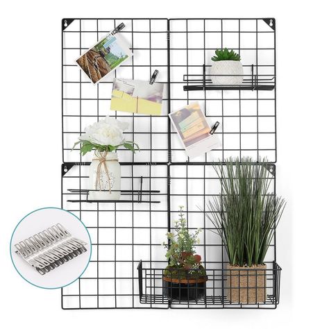 Desk Must-Haves: Create the Perfect Space for Productivity & Inspiration #office #desk // Bulletin board, bulletin grid, vision board Wire Board, Wall Grid, Metal Plant Hangers, Grid Panel, Metal Grid, Estantes Flotantes, Hanging Photos, Memo Board, Wire Baskets