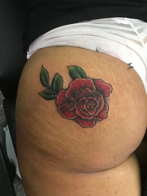 Butt cheek rose tattoo coverup Cheek Tattoo, Tattoo Coverup, Red Rose Tattoo, Tattoed Women, Thigh Tattoos, Tattoos For Black Skin, Cute Tattoos For Women, Tattoo Feminina, Tattoo Cover-up