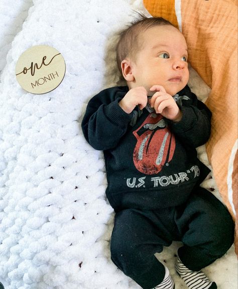 Infant Graphic Tees, Rock And Roll Newborn Photos, Baby Band Tees, Rock N Roll Baby, Baby Girl Graphic Tee, Band Tee Outfits, Baby Milestone Photos, Tee Outfit, Baby Milestones