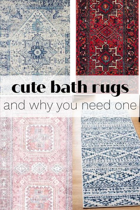 Every room needs a rug, including the bathroom. Rugs in a bathroom have to stand up to different challenges. See which materials work best in a bathroom. Turkish Bath Rug, Persian Bathroom Rug, Boho Bathroom Rug Ideas, Bathroom Carpet Ideas, Runner In Bathroom, Small Bathroom Rug Ideas, Bathroom Rug Placement, Bathroom With Rug, Rugs In Bathroom