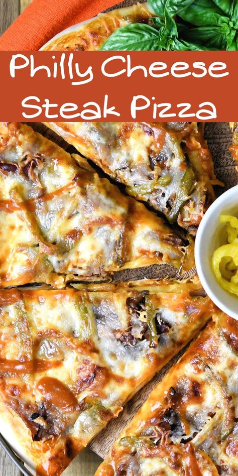 Cheesesteak Pizza Recipe, Recipes Using Philly Steak Meat, Philly Cheese Steak Pizza Sauce, Steak Sandwich Sauce, Philadelphia Cheese Steak, Roast Beef Pizza, Cheese Steak Pizza, Philly Cheesesteak Pizza, Philly Cheese Steak Sandwich Recipe