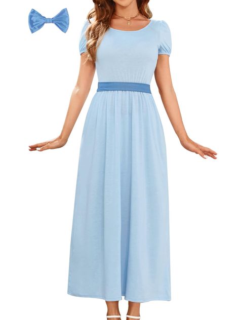 PRICES MAY VARY. Wash Care:Hand Wash/Machine Wash Fabric:95% Polyster & 5% Spandex.Very soft and comfortable.Stretch material,super comfy. Feature:Princess Dress wih belt and blue bowtie.Lovely Princess Dress,an easy costume dress for halloween paety. Occassion:Halloween party,cosplay.Short sleeve,light blue maxi dess. Package of this Halloween Costume Includes 1 x Dress, 1 x Bowtie, 1 x Belt KINMIU Womens Halloween Tank Dress  Tips  -Due to the minitor setting and lighting,colors may be a littl Disney Princess White Dress, Halloween Costumes For Pediatric Office, Ariel And Melody Costume, Fairy Princess Costume Women, Princess Costume Ideas For Women, Simple Disney Costumes For Women, Winnie The Pooh Halloween Costume Family, Easy Disney Halloween Costumes For Women, Peter Pan Family Halloween Costumes