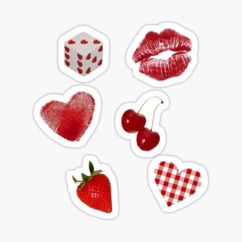 Red Cute Stickers, Red Stickers Aesthetic Printable, Cherry Sticker, Kiss Sticker, Red Stickers, Red Journal, Create Stickers, Red Worms, Red Lightning