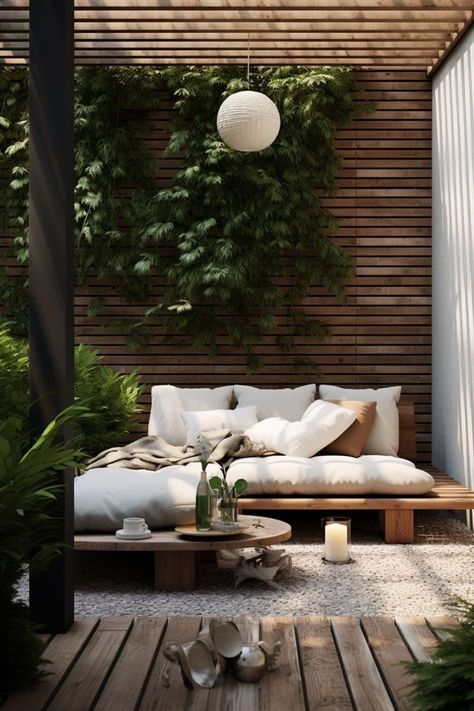 Japandi Outdoor Space, Japandi Terrace, Japanese Terrace, Japandi Patio, Japandi Outdoor, Japandi Balcony, Hacks For Small Apartments, Backyard Deck Ideas, Creative Backyard