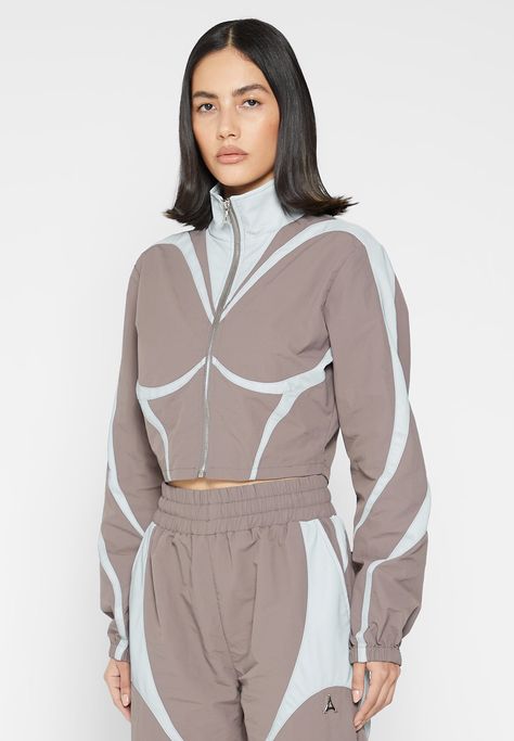 Jacket Silhouette, Tracksuit Women, Everyday Outfit, Nylon Fabric, Cropped Jacket, Track Jacket, Crop Jacket, Track Jackets, Gray Jacket