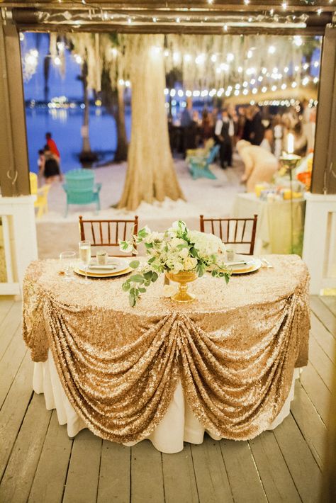 Gold And White Sweetheart Table, Half Circle Sweetheart Table, Draped Tablecloth, Scalloped Tablecloth, Gold Sweetheart Table, Gold Table Cloth, Mans Photography, Napkins Wedding Table, Eucalyptus Centerpiece