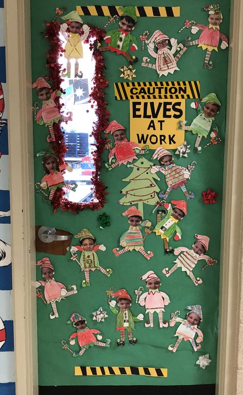 Elves At Work Door Decoration, Elves Door Decorations Classroom, Elf On The Shelf Bulletin Board, Elf Themed Door Decorations, Santa’s Workshop Classroom Door, Buddy The Elf Classroom Decorations, Elf Hallway Decorations School, Elf Classroom Door, Elf Door Decorations Classroom