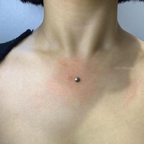 Dermal Neck Piercing, Dermal Face Piercing, Chest Piercings For Women, Chest Dermal Piercing, Dermal Piercing Chest, Chest Dermal, Face Dermal Piercing, Back Dermal Piercing, Face Dermal