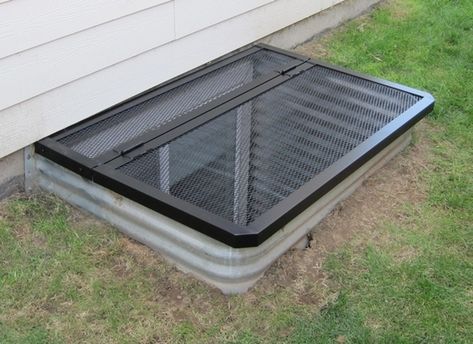 Egress window well covers metal window well grid Egress Window Cover, Egress Window Well Covers, Basement Window Well Covers, Egress Window Well, Basement Window Well, Well Covers, Window Well Cover, Basement Doors, Egress Window