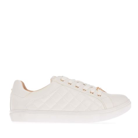 Womens Dune Ellenora Trainers in white.- Synthetic upper.- Lace up fastening.- Gold-tone branding.- Platform sole.- Ref: 20265059619081