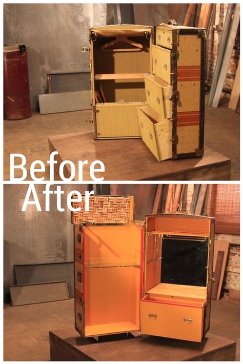 45 Unbelievable Flea Market Flips #RECOVETD #vintage #diy Steamer Trunk Makeover, Flea Market Flips, Trunk Bar, Trunk Restoration, Trunk Makeover, Diy Thrift Store Crafts, Vintage Steamer Trunk, Trunk Ideas, Cart Ideas