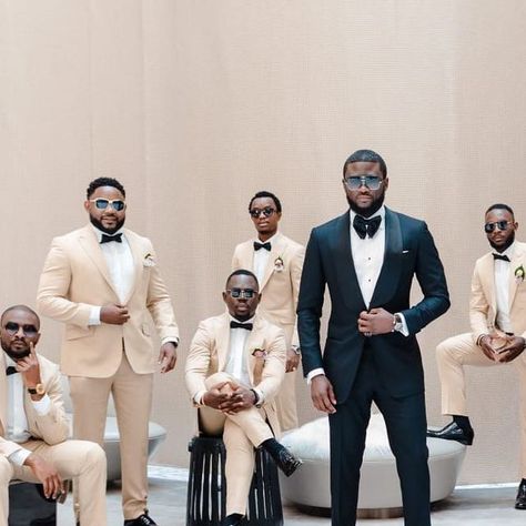 FTK~Konnect Events & Weddings | Your dose of dapper men! These are Cameroonian Angels with a half cast Nigerian Angel Groom 💜Danique and Henri have a special place in our... | Instagram Wedding Tux Black, Nigeria Groomsmen Attire, Black Groomsmen Photos, Groomsmen Photoshoot Before Wedding, Groom Details, Wedding Tux, Bridesmaids Hair, Dapper Men, Wedding Things