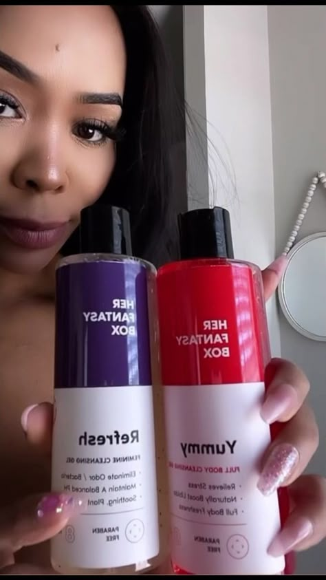 ORDER NOW, SHIPS SAME DAY! | 🫶🏽 Fantasy bae Deelishis loves the Yummy & Refresh Wash! The smell of the Yummy Wash is addicting & Refresh leaves you feeling soo clean & healthy! | By Her Fantasy Box Her Fantasy Box Wash, Feminine Wash Products, Walmart List, Cute Self Care, Clean Hygiene, Girly Products, Pretty Black Women, 2023 Goals, Feminine Wash