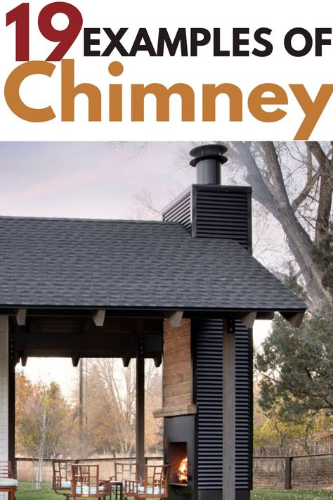 Chimneys are built from many unique materials and have many different looks and types. The type of chimney can be chosen from being aesthetically pleasing, its functionality, or all of the above. Here are the 19 examples of the types of chimney you can find in a home. #housefacade #homeexteriors #homerenovation #housedecor Fireplace Exterior Chimney, Chimney Ideas Exterior, Fireplace Chimney Exterior, Chimney Exterior Ideas, Exterior Chimney Ideas, Chimney Exterior, Exterior Chimney, House Veranda, Outside Tiles